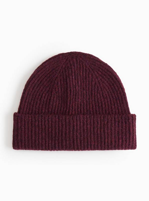 Burgundy Knitted Beanie Hat One Size